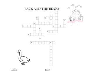 Jack and the Beans Crossword puzzle, with goose and castle in the clouds illustration