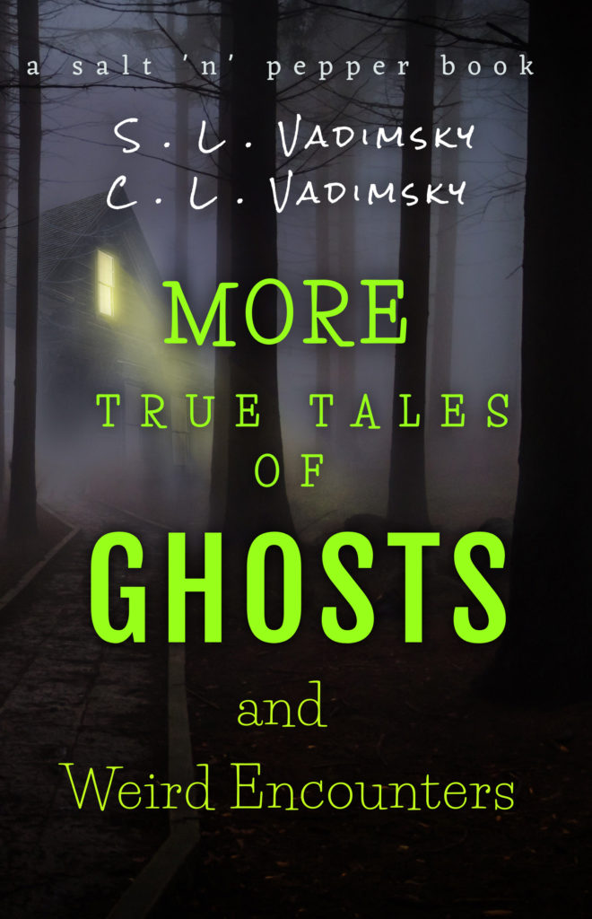 Book cover, dark misty woods, light upstairs in darkened house. Text: More True Tales of Ghosts and Weird Encounters