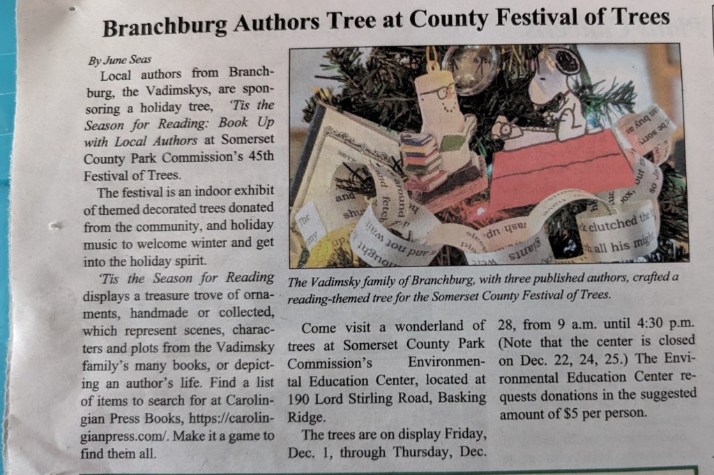 news article headline text Branchburg Authors Tree at County Festival of Trees